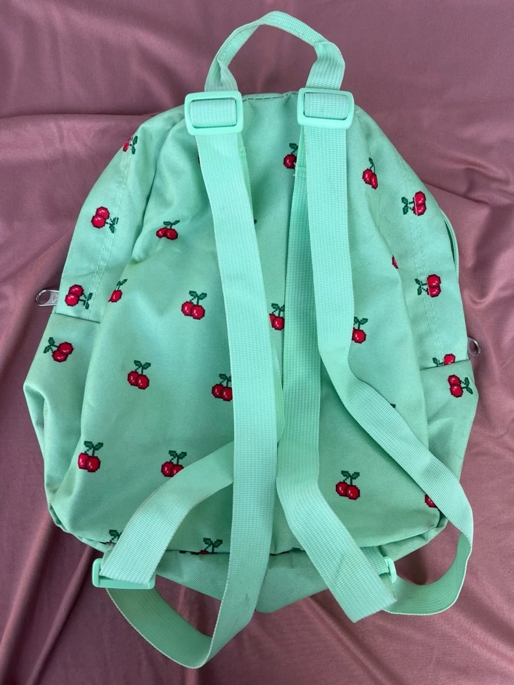 Jansport Mint Green Kids Backpack with Red Cherry Print